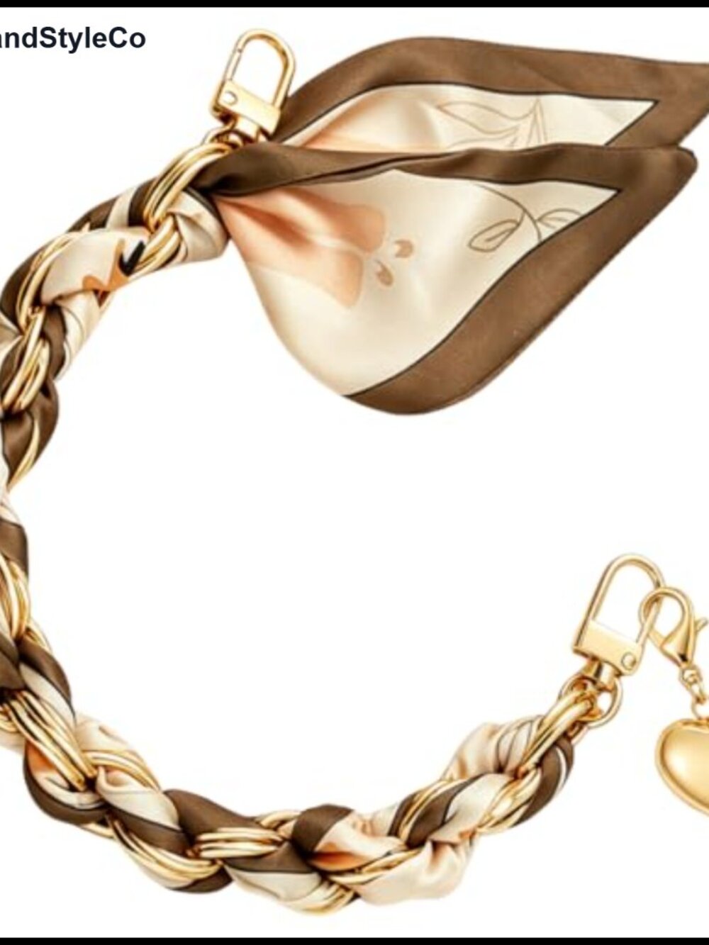 Silk Scarf Purse Chain Bag Charm Gold Tone Heart Pendant Keychain